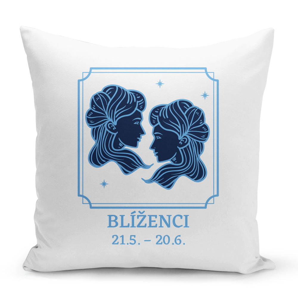 Bílý polštář 40 x 40 cm s motivem Blíženci