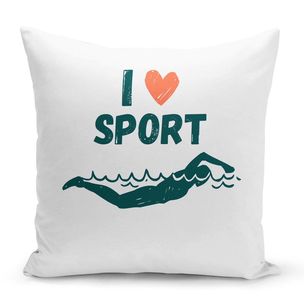 Bílý polštář 40 x 40 cm s motivem Plavání