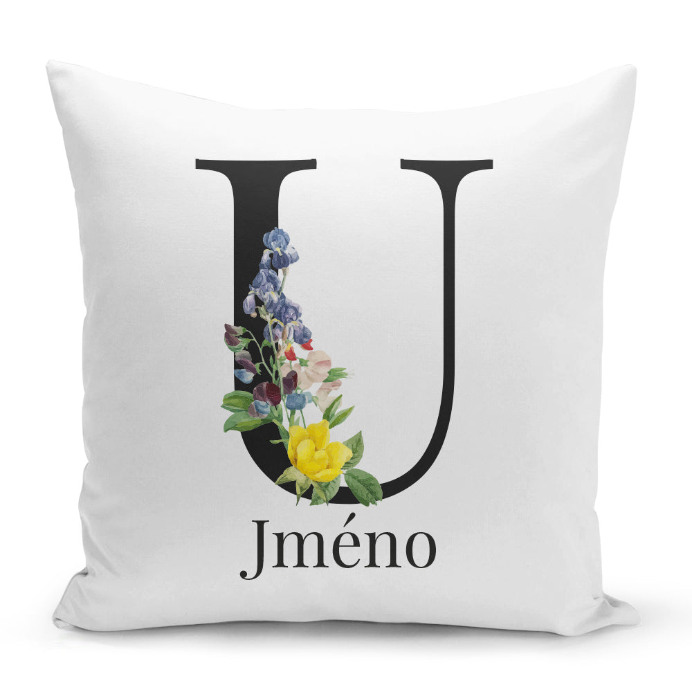 Bílý polštář 40 x 40 cm s motivem Se jménem U…