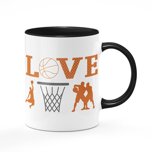 Keramický hrnek bílý s černým lemem vnitřkem a uchem motiv Basketbal