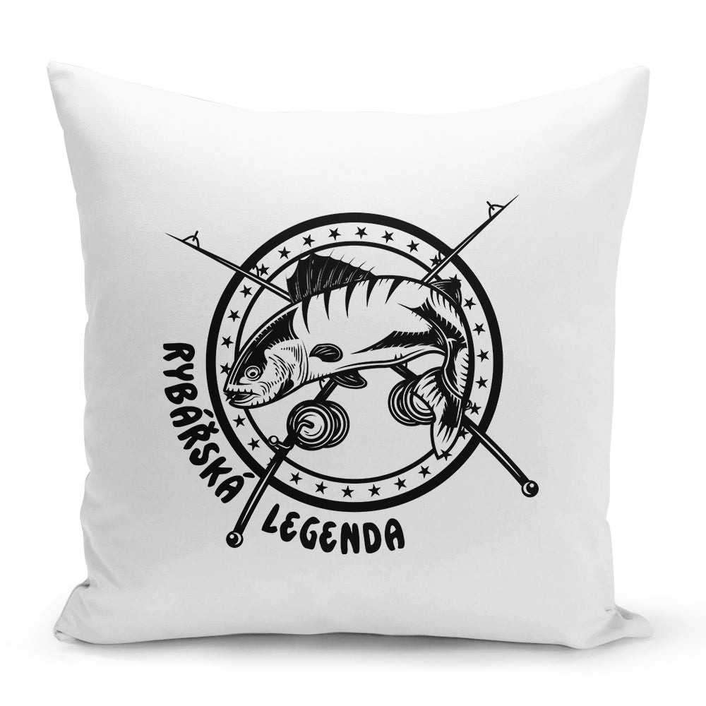 Bílý polštář 40 x 40 cm s motivem Rybářská legenda