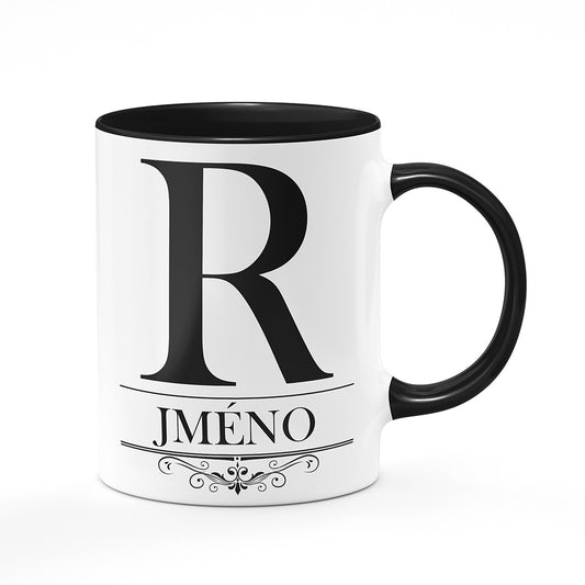 Keramický hrnek bílý s černým lemem vnitřkem a uchem motiv Se jménem