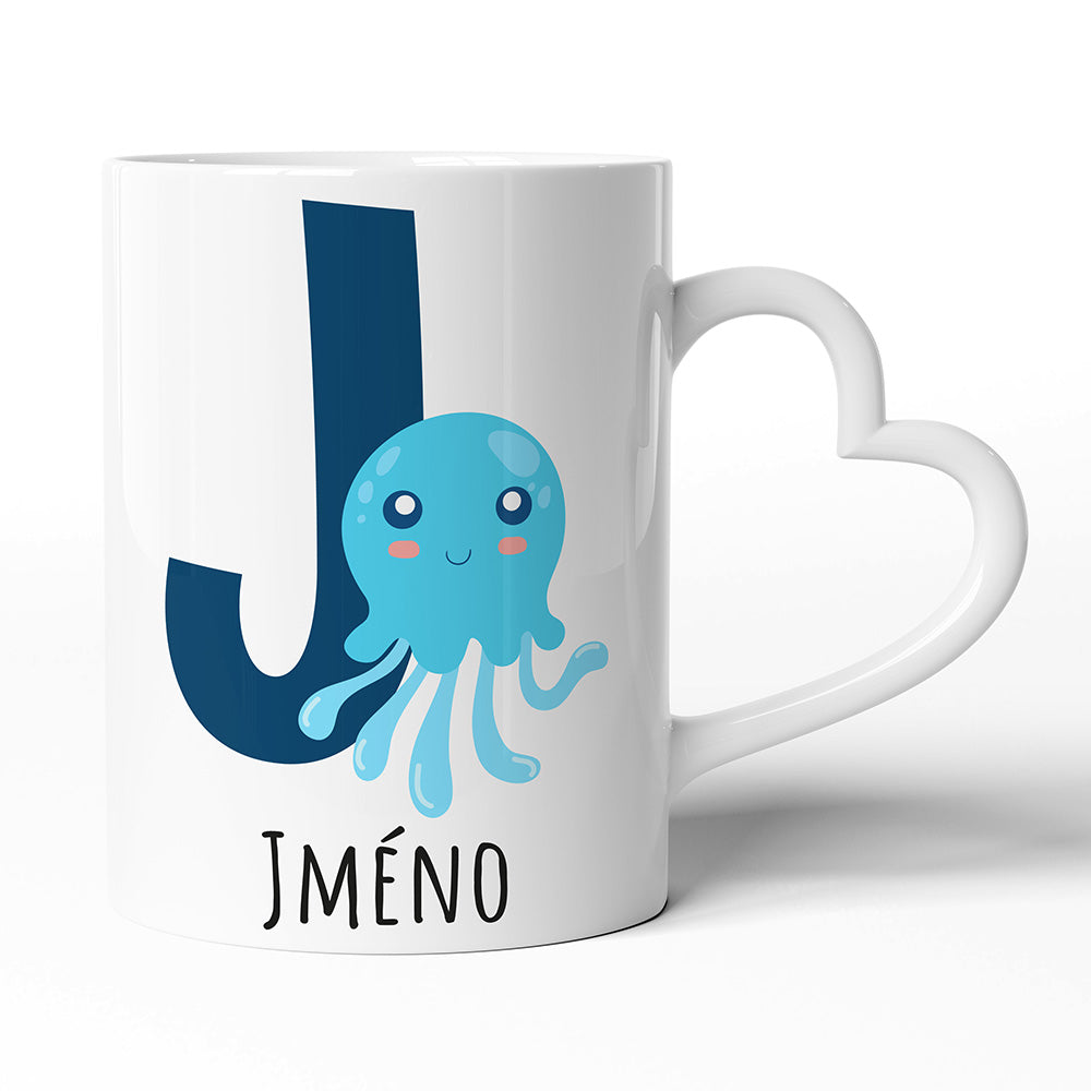 Keramický hrníček s uchem ve tvaru srdce motiv Se jménem J…