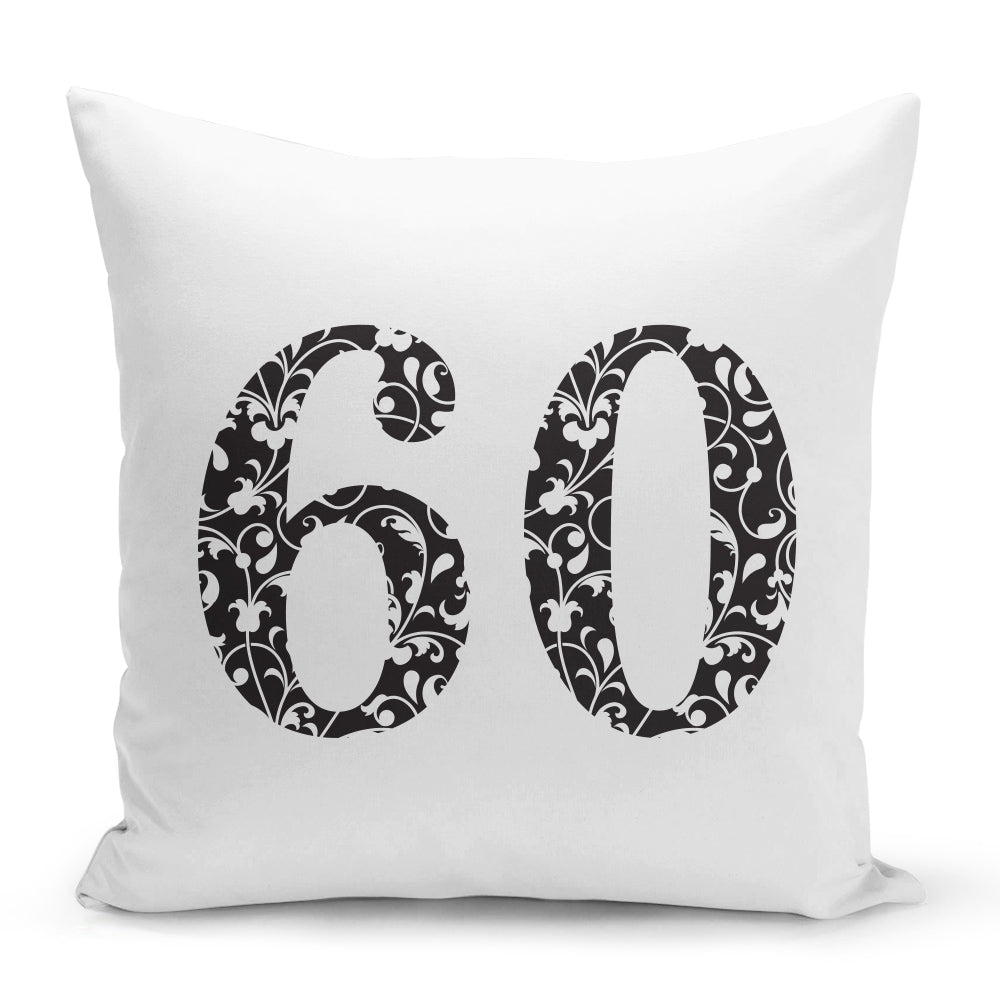 Bílý polštář 40 x 40 cm s motivem Věk 60
