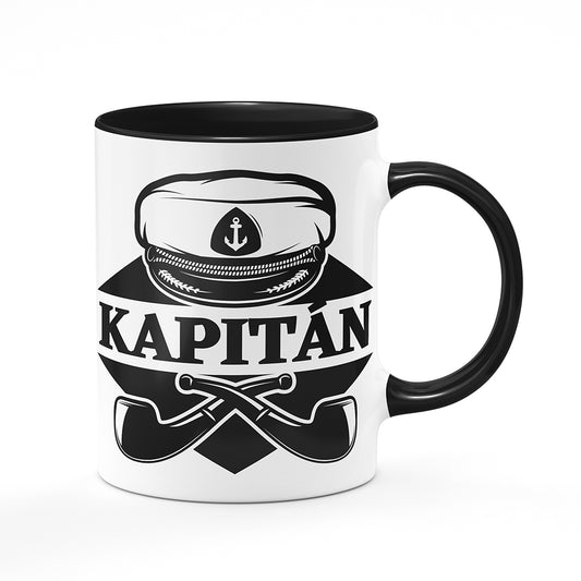Keramický hrnek bílý s černým lemem vnitřkem a uchem motiv Kapitán