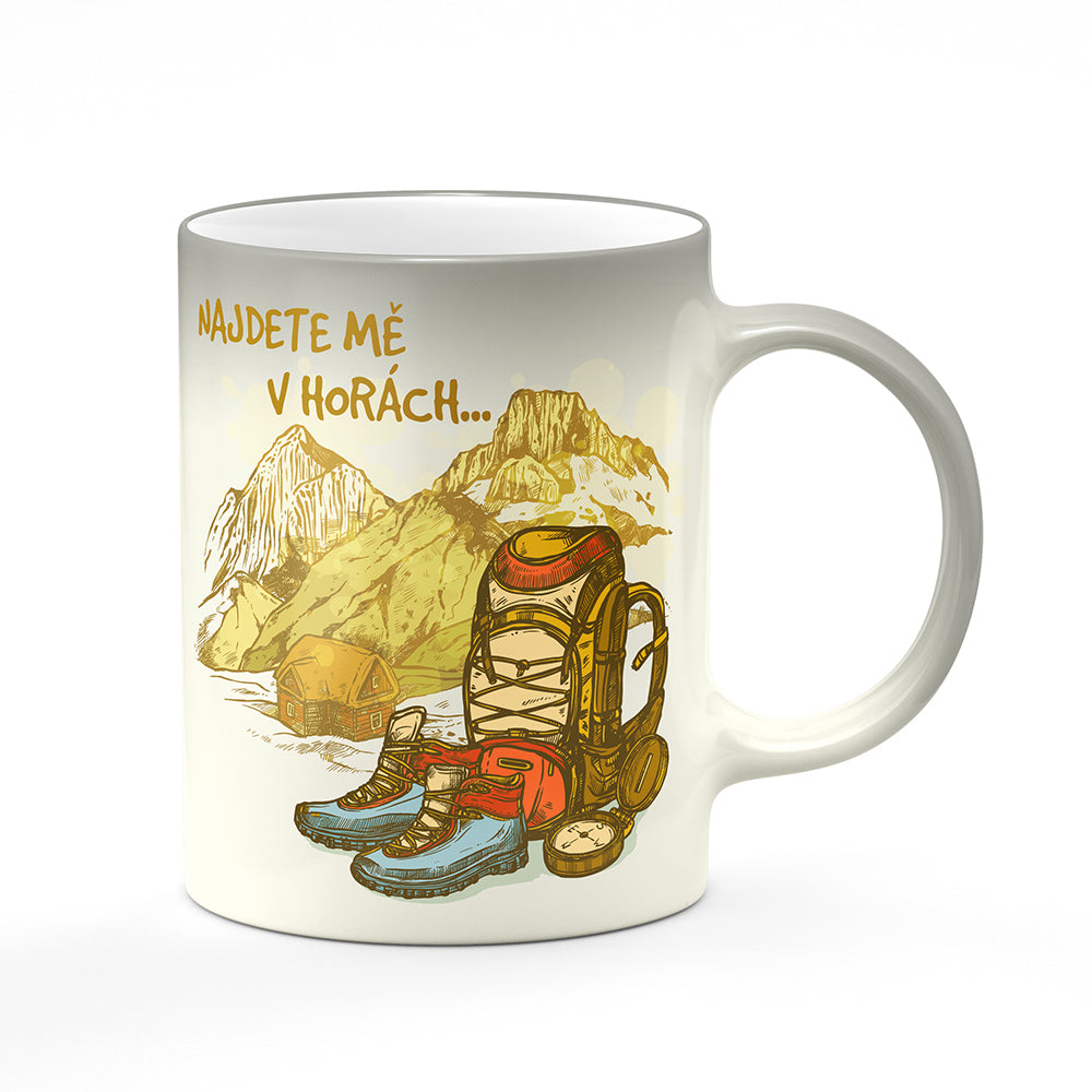 Magický svlékací hrnek motiv Najdete mě v horách
