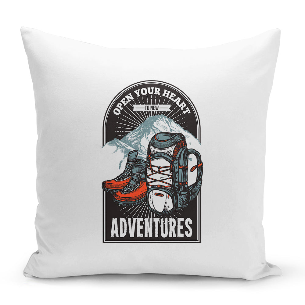Bílý polštář 40 x 40 cm s motivem Open your hearth…
