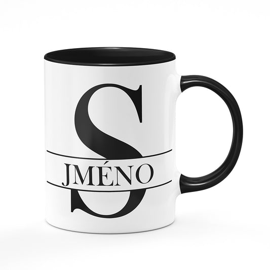 Keramický hrnek bílý s černým lemem vnitřkem a uchem motiv Se jménem S…