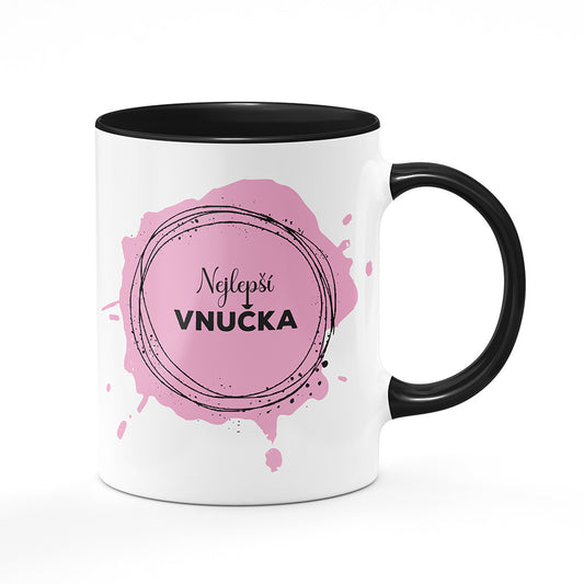 Keramický hrnek bílý s černým lemem vnitřkem a uchem motiv Nejlepší vnučka