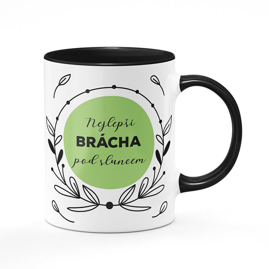 Keramický hrnek bílý s černým lemem vnitřkem a uchem motiv Nejlepší brácha pod sluncem