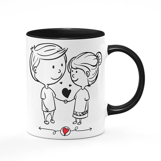 Keramický hrnek bílý s černým lemem vnitřkem a uchem motiv Láska