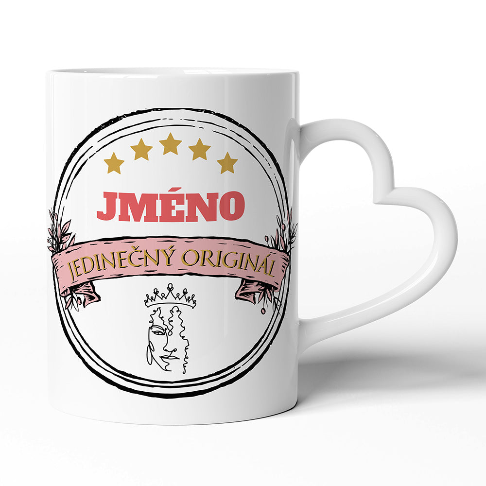 Keramický hrníček s uchem ve tvaru srdce motiv Jedinečný originál - ONA