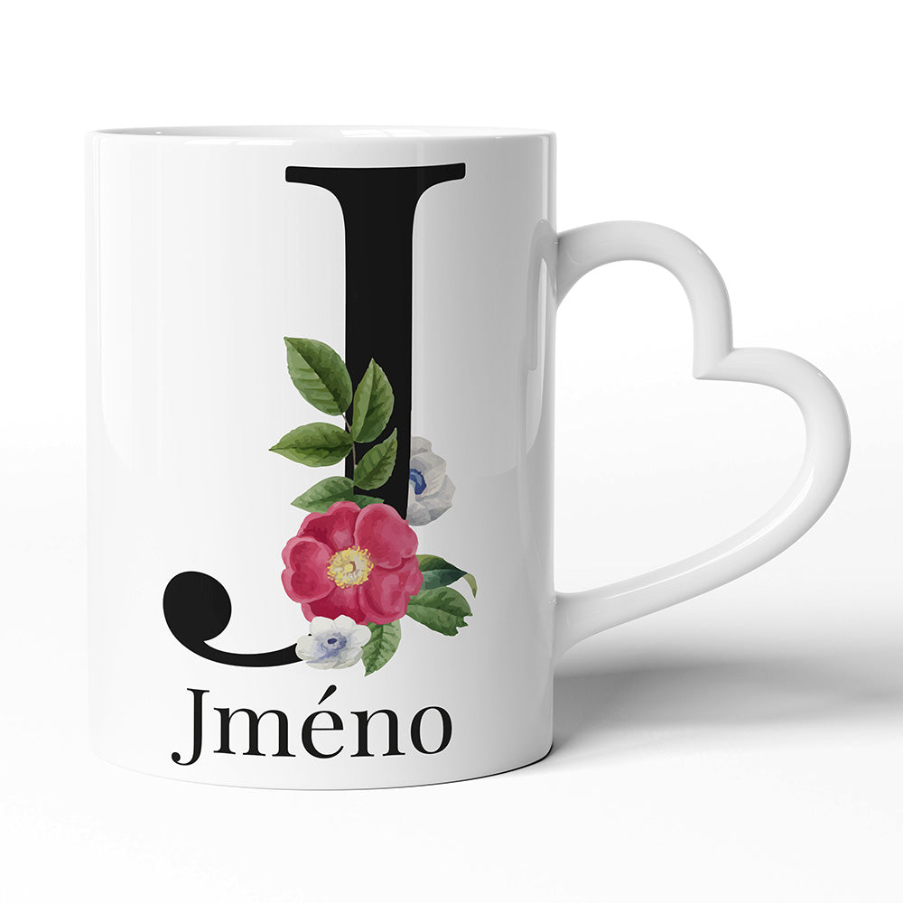 Keramický hrníček s uchem ve tvaru srdce motiv Se jménem J…