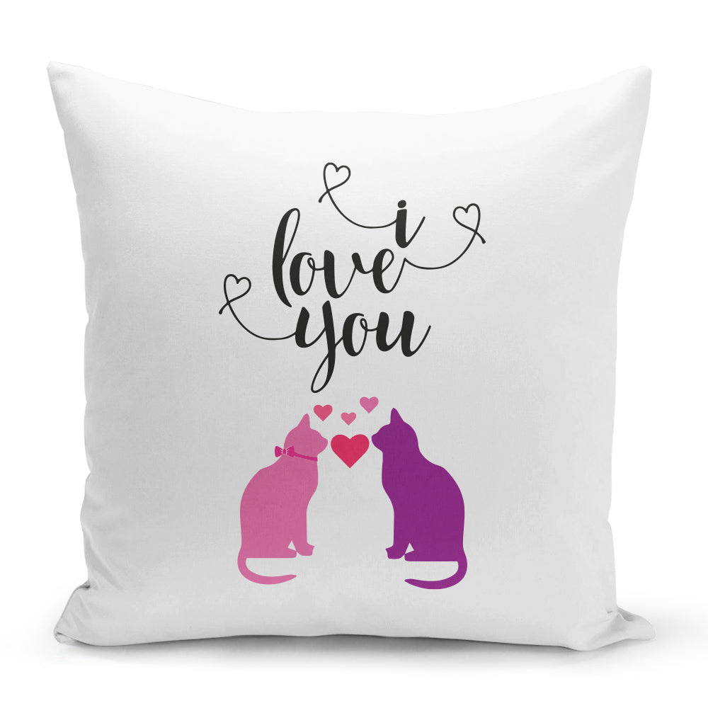 Bílý polštář 40 x 40 cm s motivem I love you
