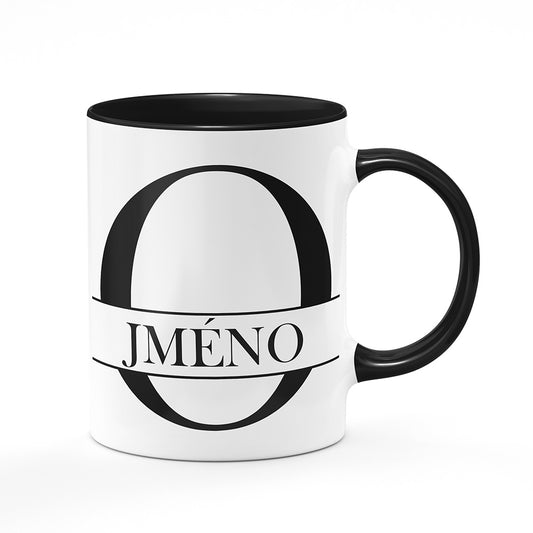 Keramický hrnek bílý s černým lemem vnitřkem a uchem motiv Se jménem O…