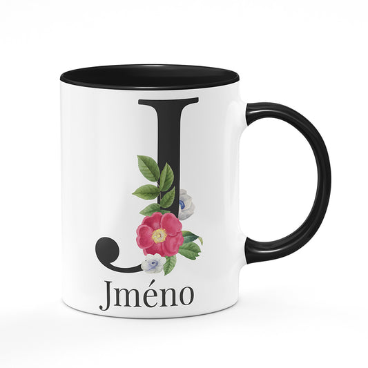 Keramický hrnek bílý s černým lemem vnitřkem a uchem motiv Se jménem J…
