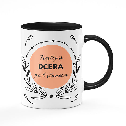 Keramický hrnek bílý s černým lemem vnitřkem a uchem motiv Nejlepší dcera pod sluncem