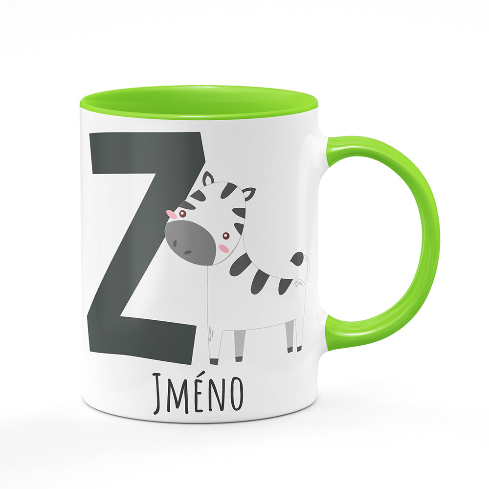 Keramický hrnek bílý s světle zeleným lemem vnitřkem a uchem motiv Se jménem Z…