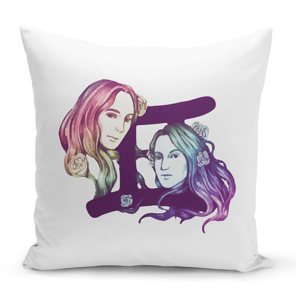 Bílý polštář 40 x 40 cm s motivem Blíženci