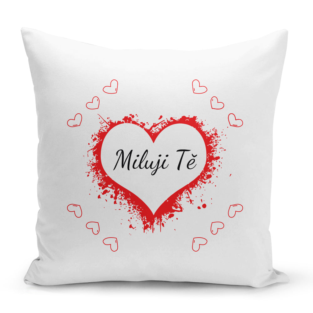 Bílý polštář 40 x 40 cm s motivem Miluji Tě