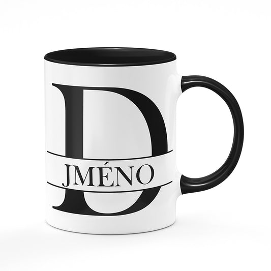 Keramický hrnek bílý s černým lemem vnitřkem a uchem motiv Se jménem D…