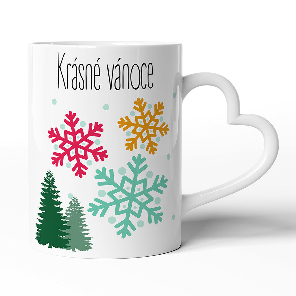 Keramický hrníček s uchem ve tvaru srdce motiv Krásné vánoce