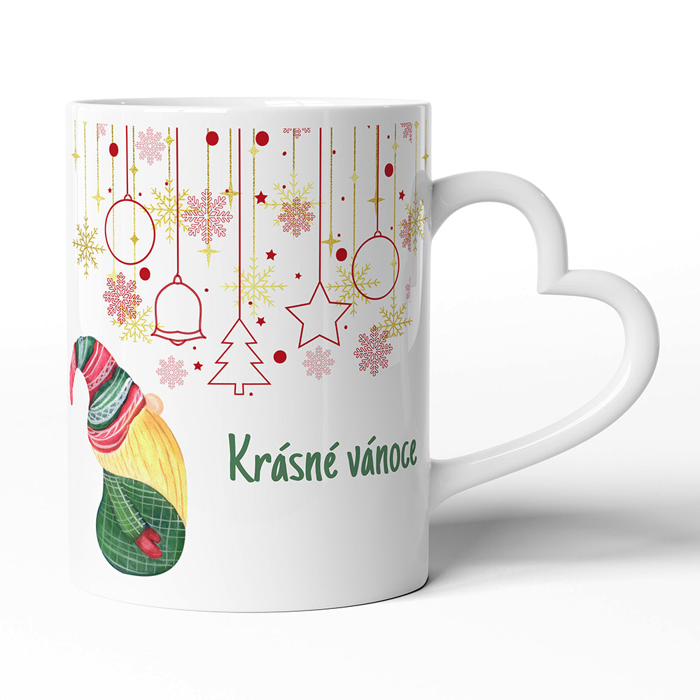 Keramický hrníček s uchem ve tvaru srdce motiv Krásné vánoce