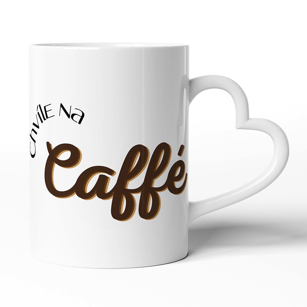 Keramický hrníček s uchem ve tvaru srdce motiv Chvíle na kávu