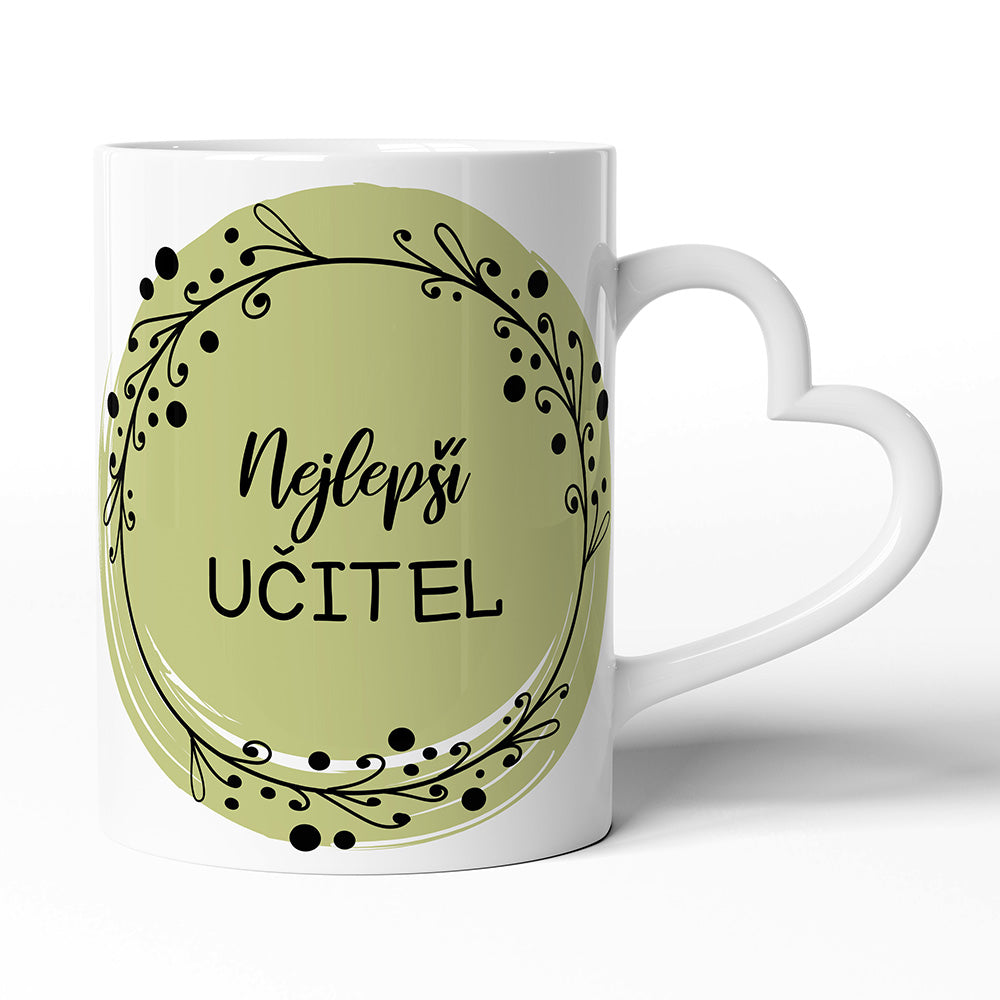 Keramický hrníček s uchem ve tvaru srdce motiv Nejlepší učitel