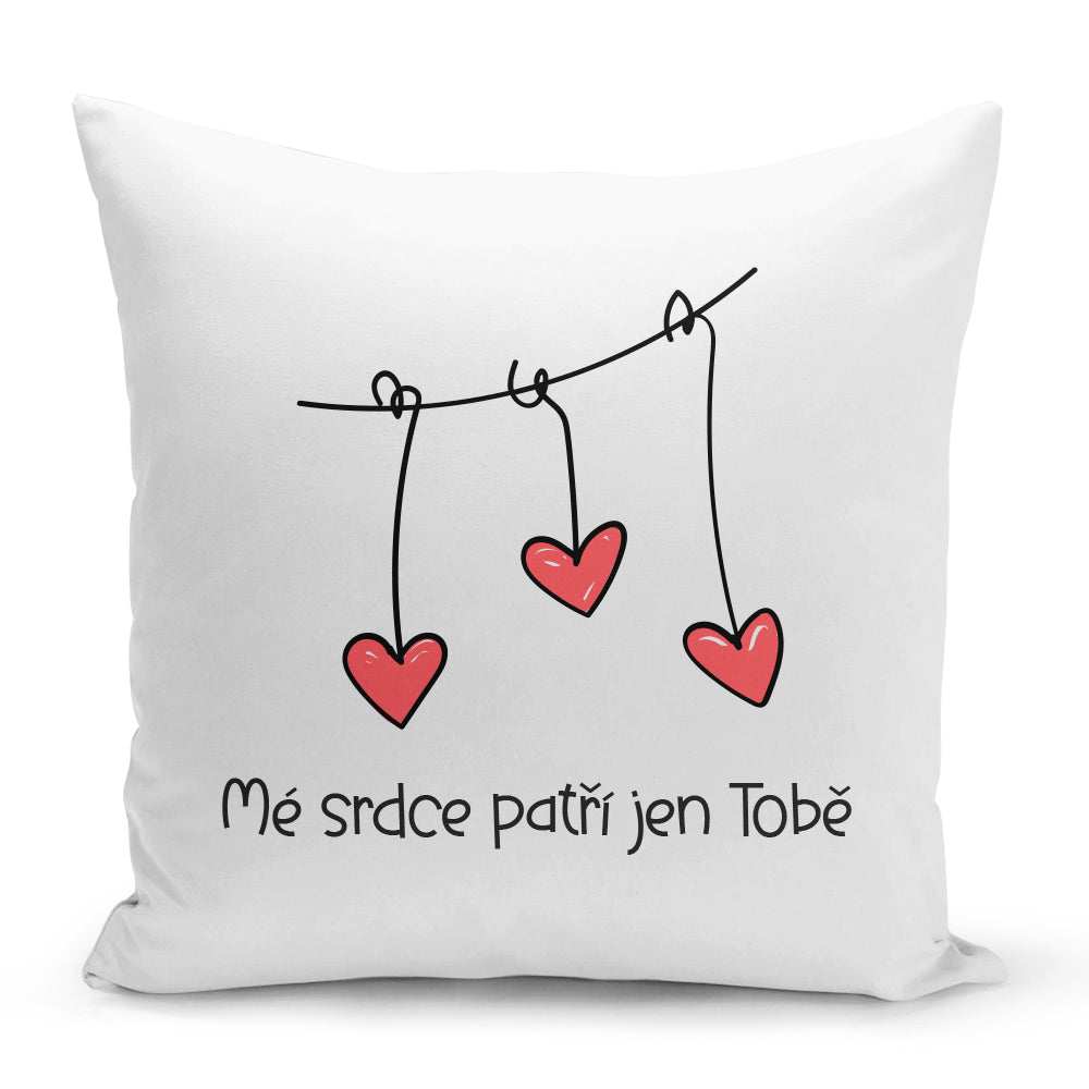 Bílý polštář 40 x 40 cm s motivem Mé srdce patří jen Tobě