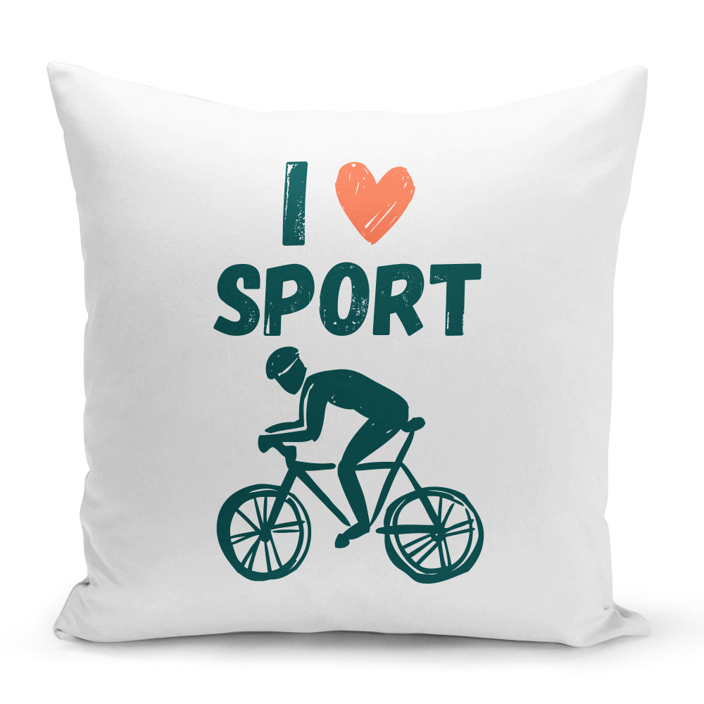 Bílý polštář 40 x 40 cm s motivem Cyklistika