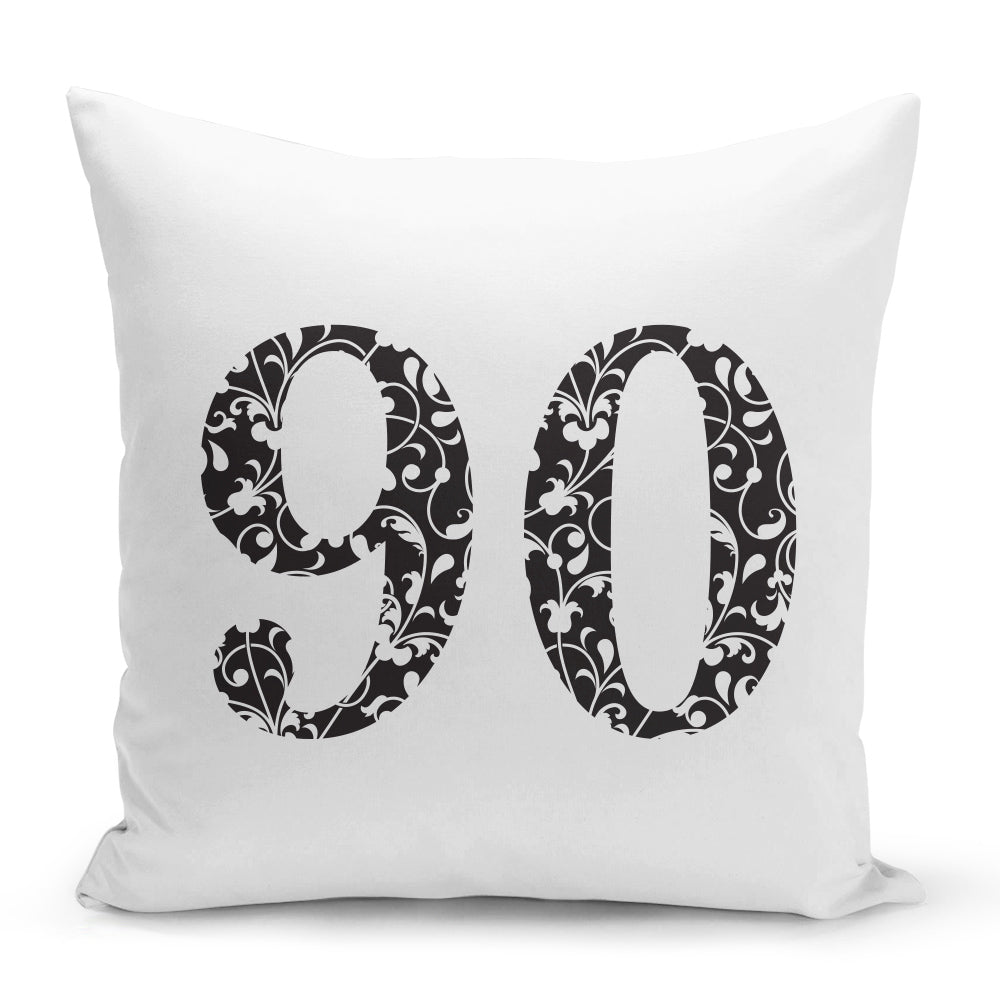 Bílý polštář 40 x 40 cm s motivem Věk 90