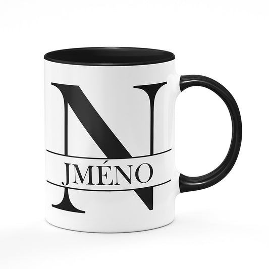 Keramický hrnek bílý s černým lemem vnitřkem a uchem motiv Se jménem N…