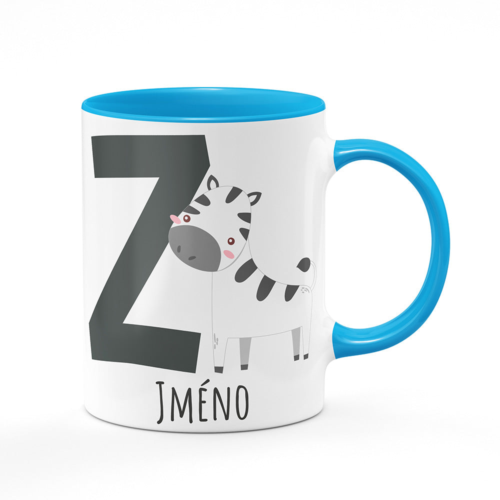 Keramický hrnek bílý s světle modrým lemem vnitřkem a uchem motiv Se jménem Z…