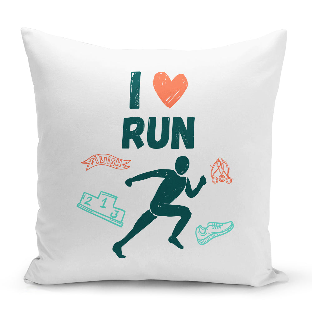 Bílý polštář 40 x 40 cm s motivem Běh