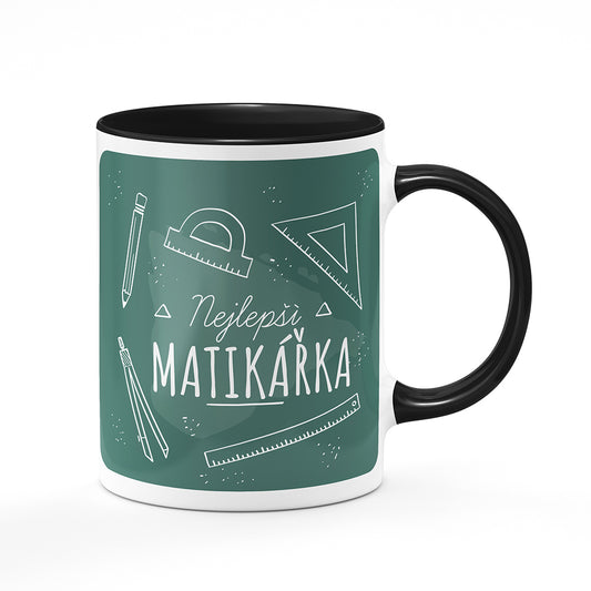 Keramický hrnek bílý s černým lemem vnitřkem a uchem motiv Nejlepší matikářka