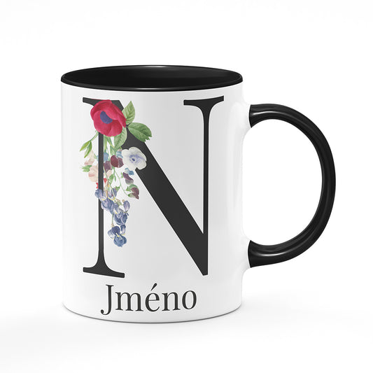 Keramický hrnek bílý s černým lemem vnitřkem a uchem motiv Se jménem N…