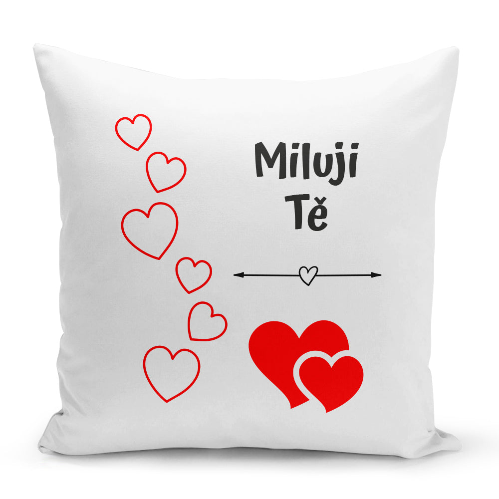 Bílý polštář 40 x 40 cm s motivem Miluji Tě