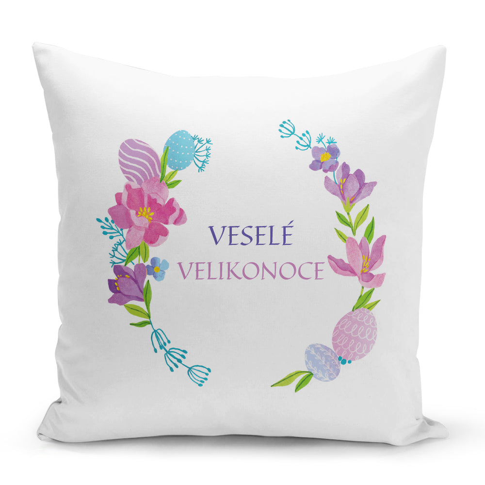 Bílý polštář 40 x 40 cm s motivem Veselé velikonoce