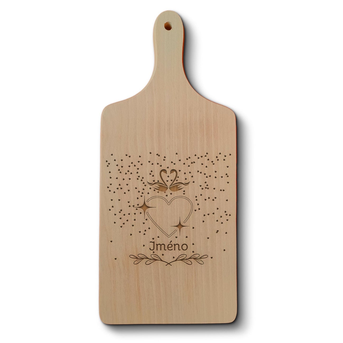Dřevěné bukové kuchyňské prkénko s gravírovaným motivemSrdíčka