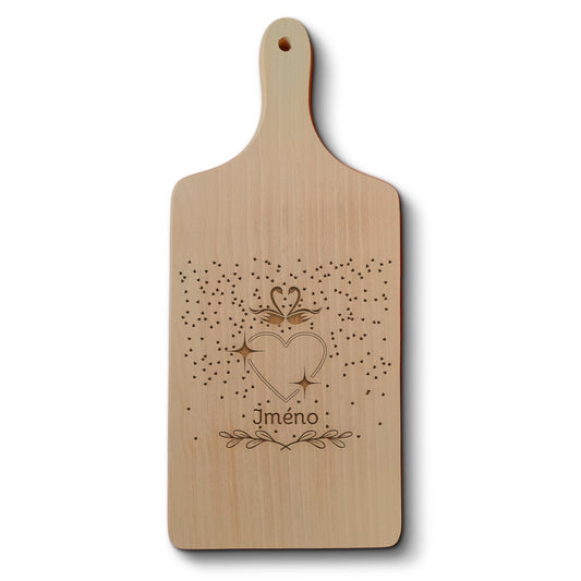Dřevěné bukové kuchyňské prkénko s gravírovaným motivemSrdíčka