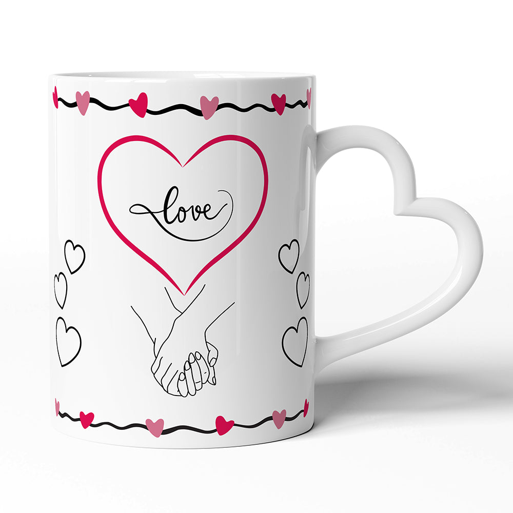 Bílý hrnek s uchem ve tvaru srdce motiv Zamilovaný motiv