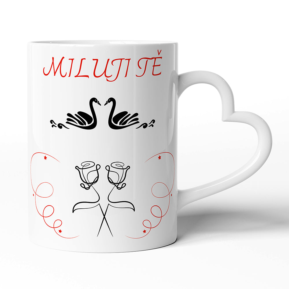 Bílý hrnek s uchem ve tvaru srdce motiv Miluji Tě