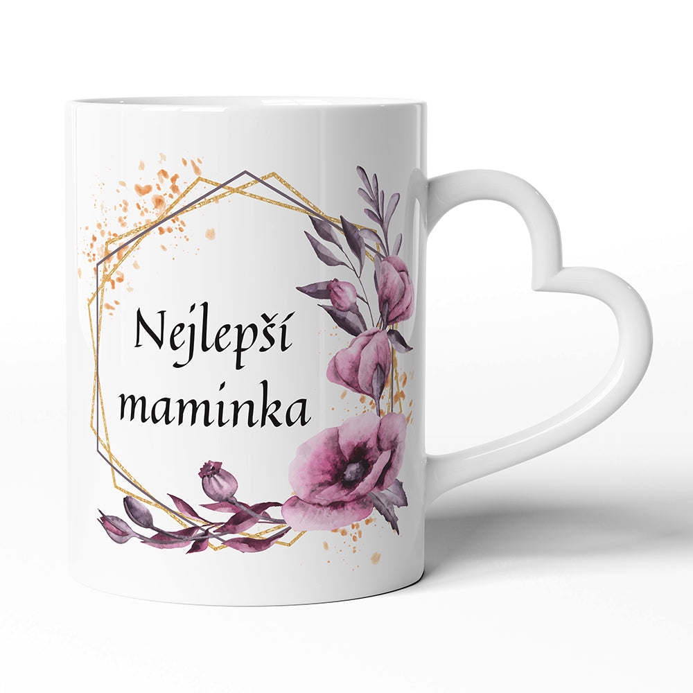 Bílý hrnek s uchem ve tvaru srdce motiv Nejlepší maminka