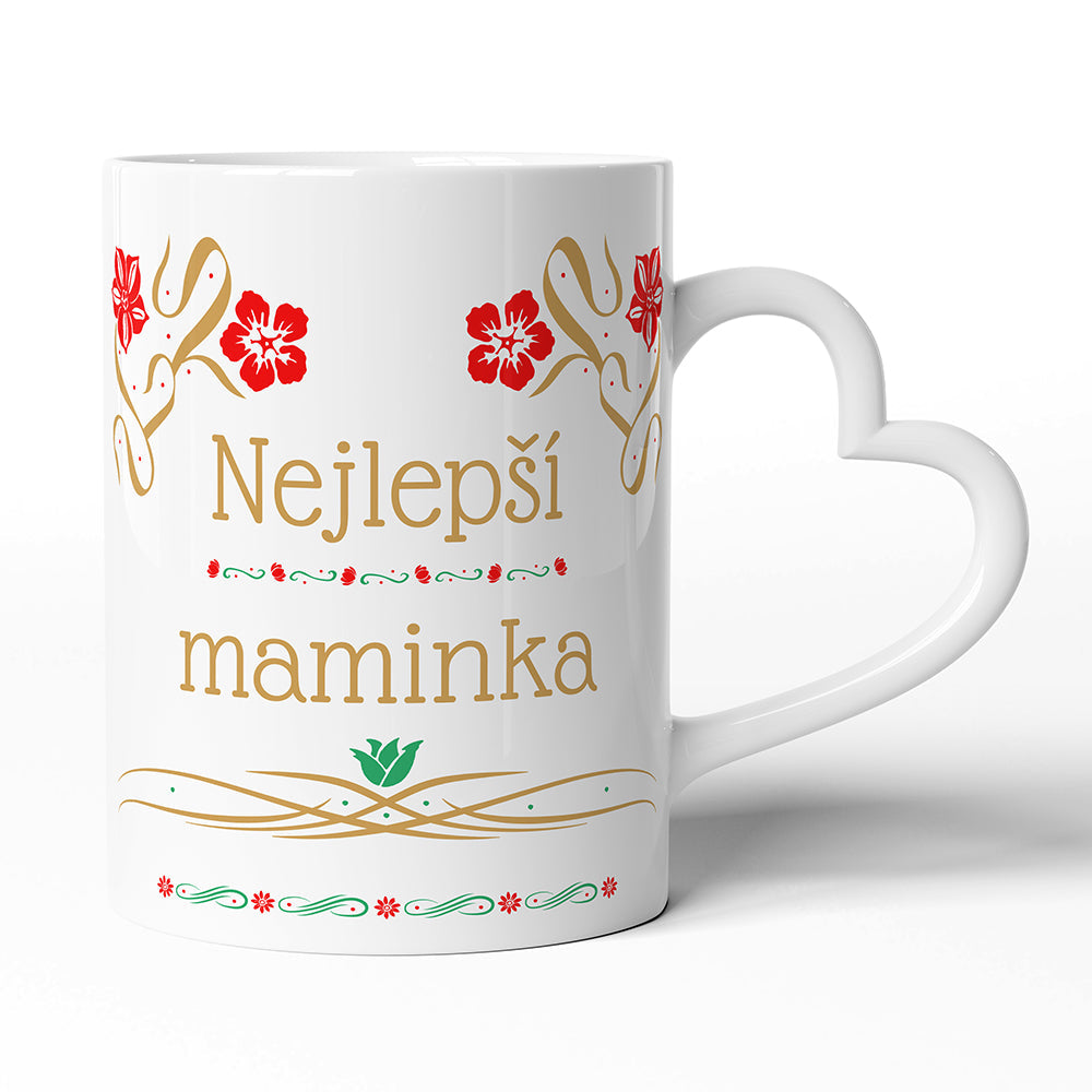 Bílý hrnek s uchem ve tvaru srdce motiv Nejlepší maminka