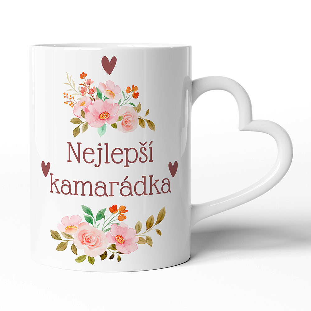Bílý hrnek s uchem ve tvaru srdce motiv Nejlepší kamarádka