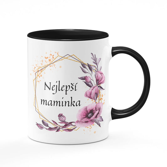 Keramický hrnek bílý s černým lemem vnitřkem a uchem motiv Nejlepší maminka
