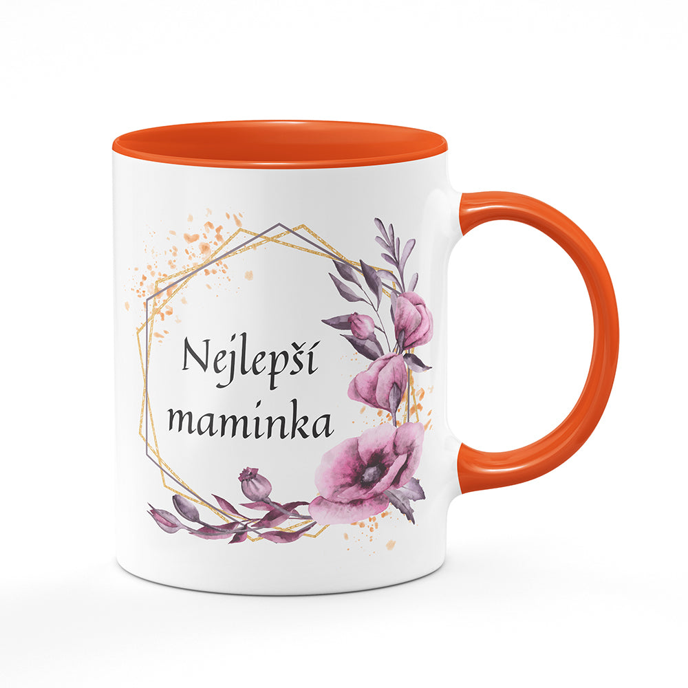 Keramický hrnek bílý s oranžovým lemem vnitřkem a uchem motiv Nejlepší maminka