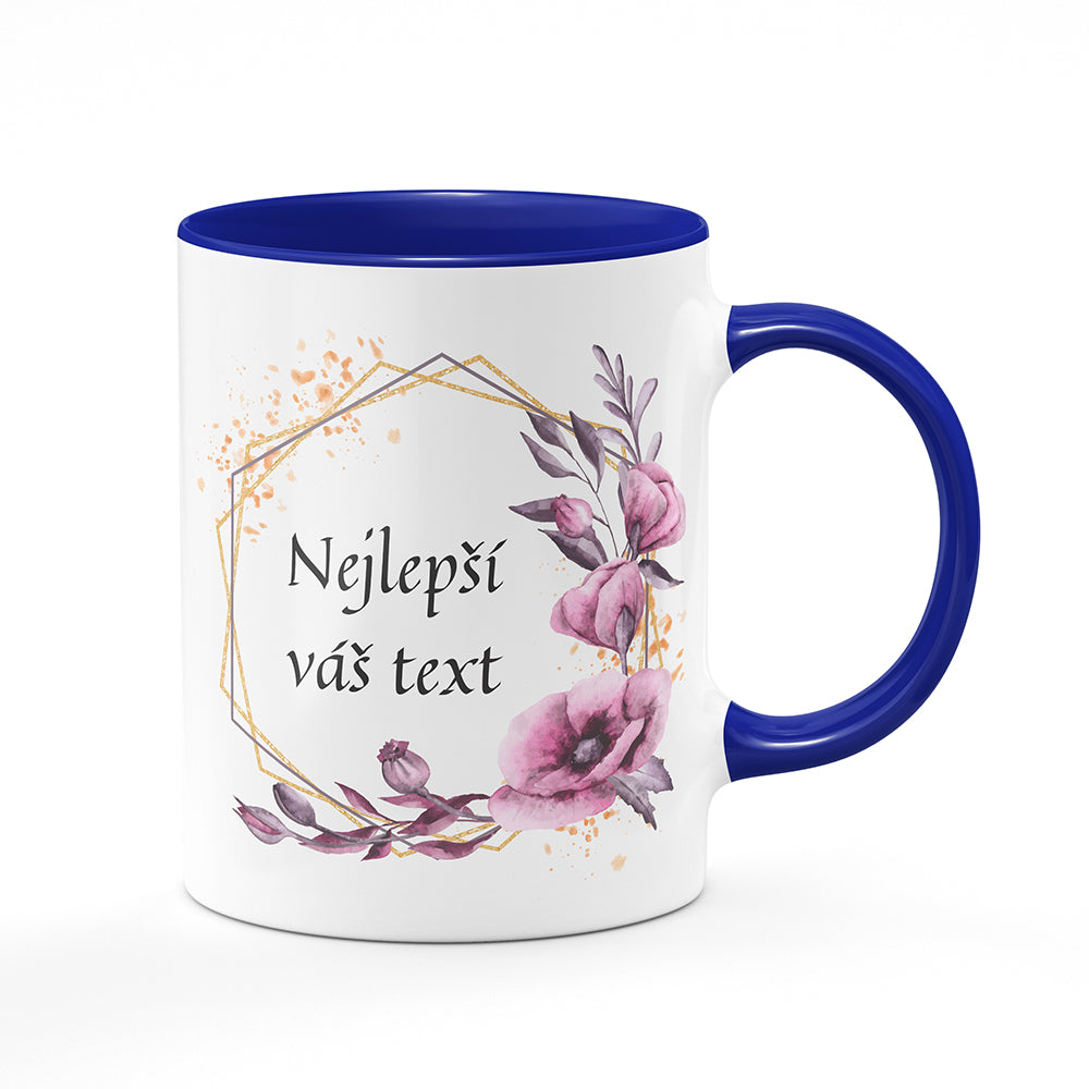 Keramický hrnek bílý s modrým lemem vnitřkem a uchem motiv Květinový motiv - Nejlepší ...