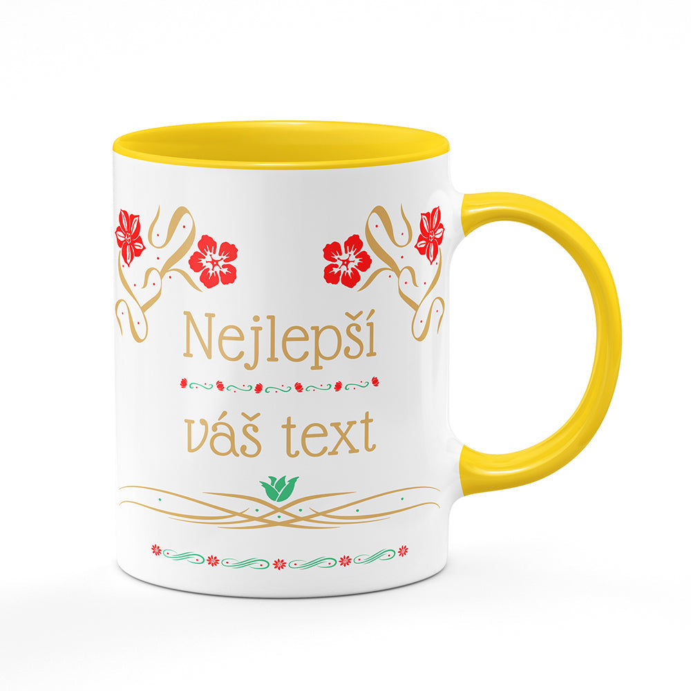 Keramický hrnek bílý s žlutým lemem vnitřkem a uchem motiv Květinový motiv - Nejlepší ...